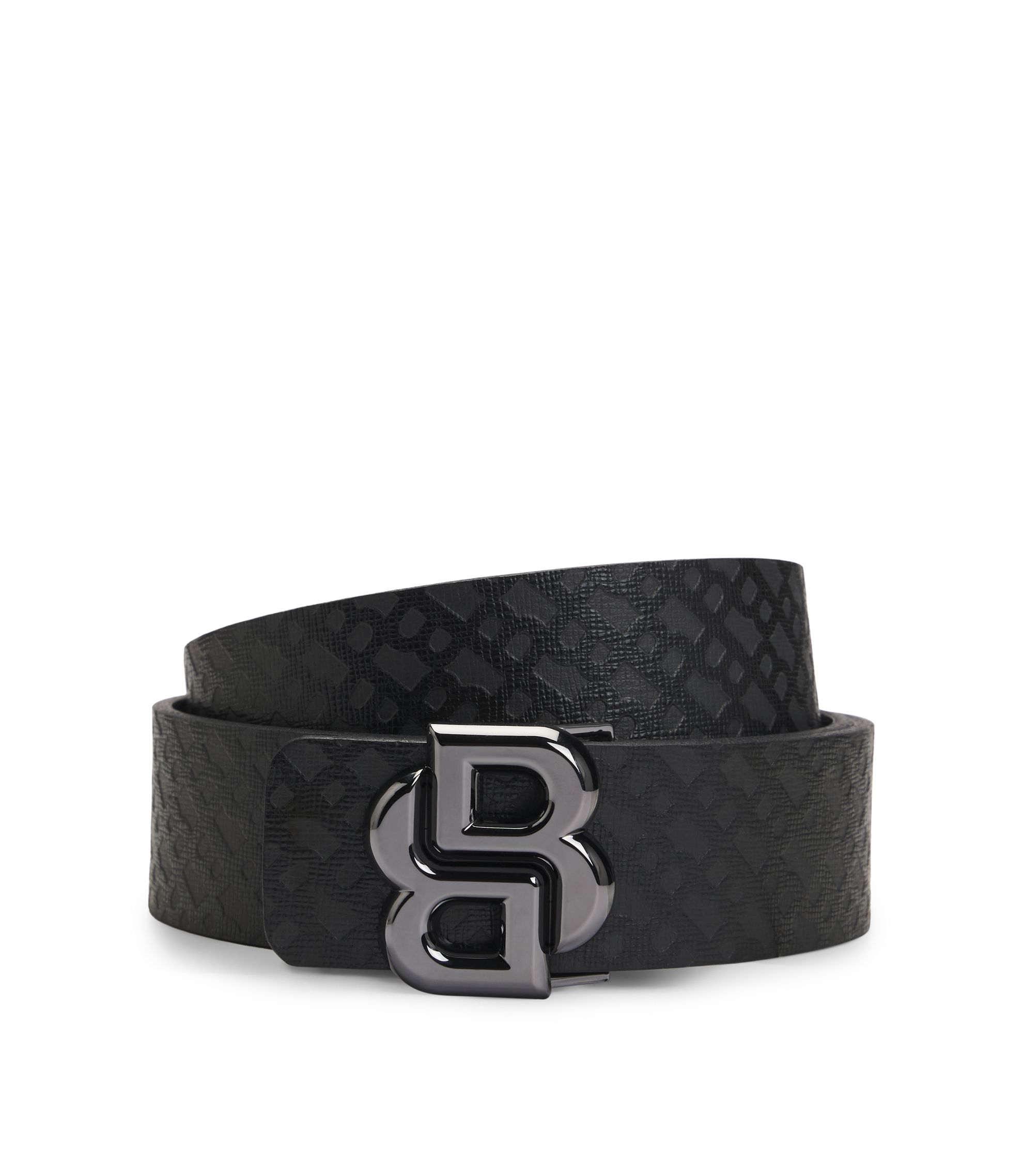 BOSS Italian-leather reversible belt with monogram buckle Black