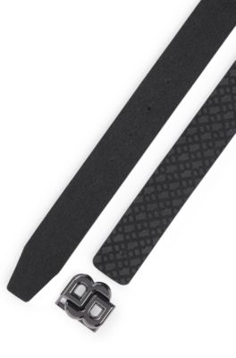 Italian-leather reversible belt with monogram buckle, Black