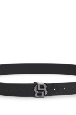 Italian-leather reversible belt with monogram buckle, Black