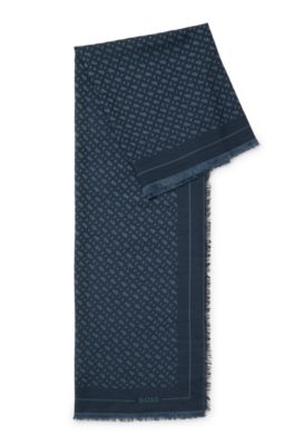 Jacquard scarf with monogram pattern, Dark Blue