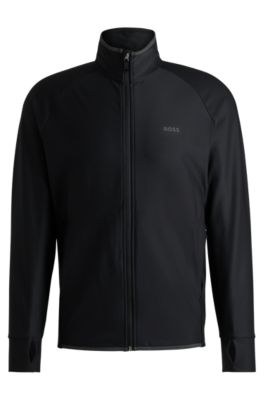 Hugo Boss Zip-up Sweatshirt With Decorative Reflective Logo In Black