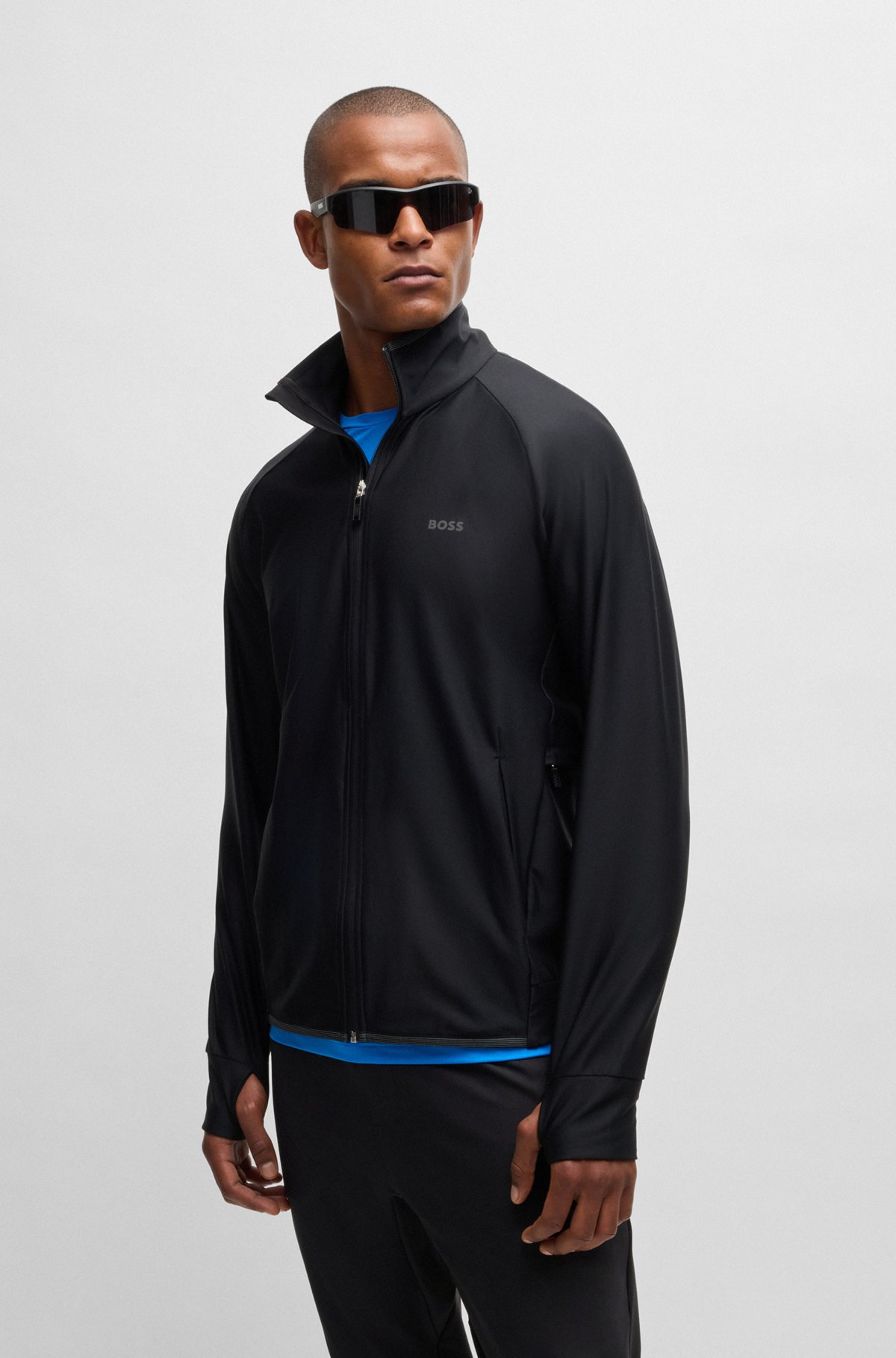 BOSS - Zip-up sweatshirt with decorative reflective logo - Black BOSS - Zip-up sweatshirt with decorative reflective logo - Black