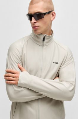 Sudadera con cremallera y logo reflectante decorativo, Beige claro