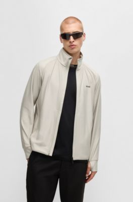 Sudadera con cremallera y logo reflectante decorativo, Beige claro