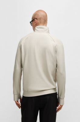 Sudadera con cremallera y logo reflectante decorativo, Beige claro