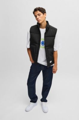 Water-repellent gilet with blue logo label, Black