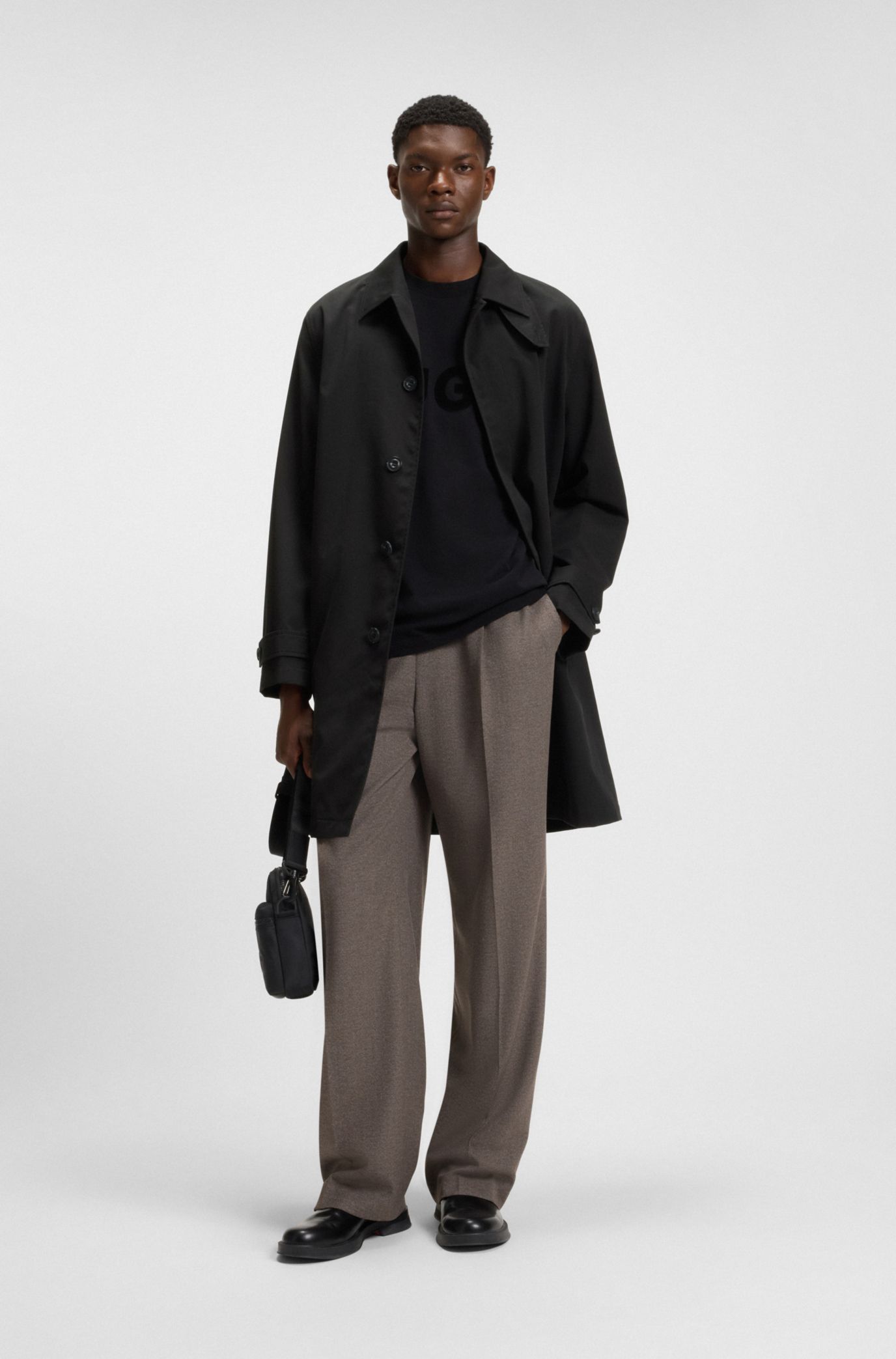 HUGO - Regular-fit coat in water-repellent fabric - Black