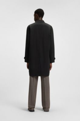 Abrigo regular fit en tejido de gabardina repelente al agua, Negro