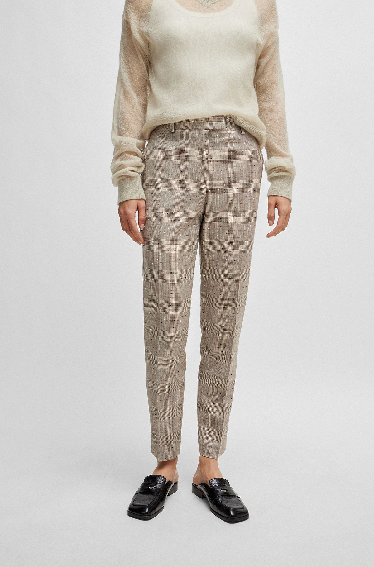 Regular-fit trousers in a checked virgin-wool blend, Patterned