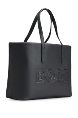 BOSS - Grained faux-leather shopper bag with outline logo - Black