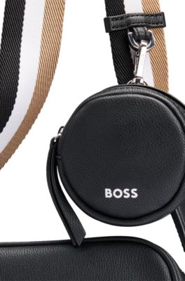 BOSS - Grained Faux-leather Crossbody Bag With Outline Logo