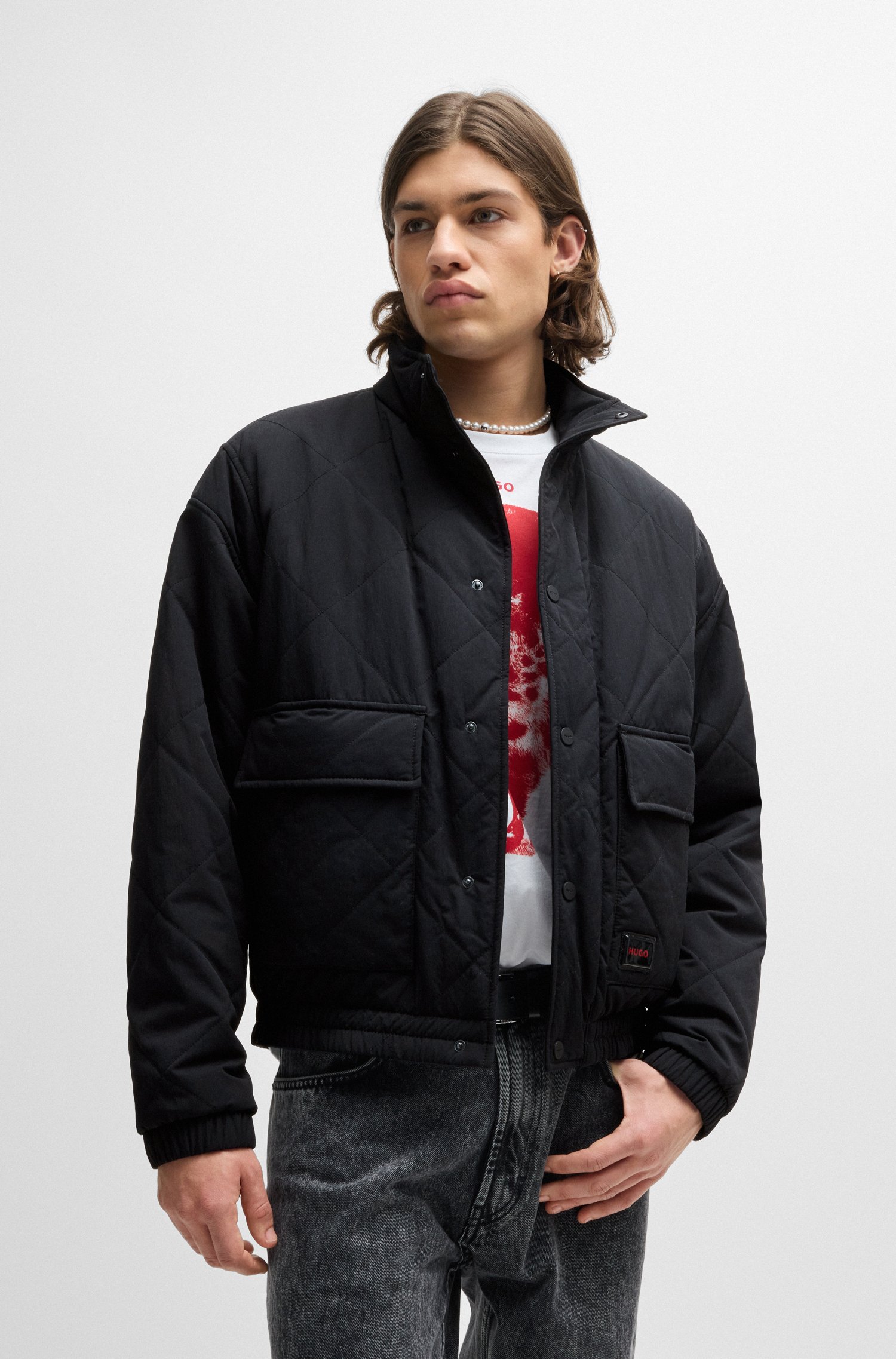 Water-repellent bomber jacket with logo label