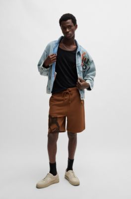 Relaxed-fit shorts with floral artwork, Brown