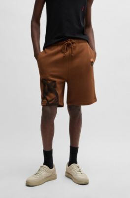 Relaxed-fit shorts with floral artwork, Brown