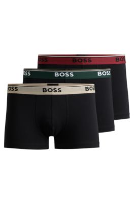 Hugo Boss Three-pack Of Stretch-cotton Trunks With Logo Waistbands In Patterned