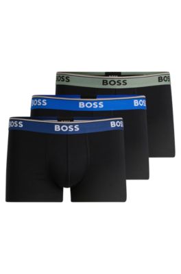 Hugo Boss Three-pack Of Stretch-cotton Trunks With Logo Waistbands In Patterned