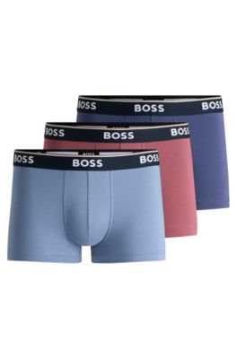 Hugo Boss Three-pack Of Stretch-cotton Trunks With Logo Waistbands In Patterned