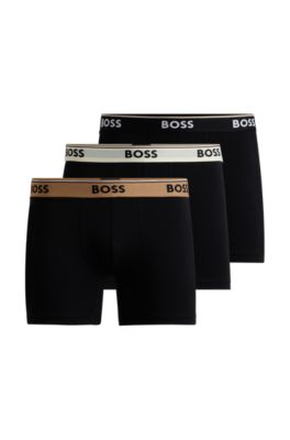 Shop Hugo Boss Three-pack Of Stretch-cotton Boxer Briefs With Logo Waistbands In Patterned