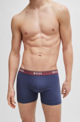 Lot de trois boxers longs en coton stretch avec taille logot&eacute;e, Fantaisie