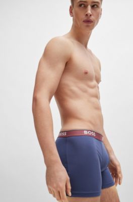 Lot de trois boxers longs en coton stretch avec taille logot&eacute;e, Fantaisie