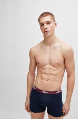 Lot de trois boxers longs en coton stretch avec taille logot&eacute;e, Fantaisie