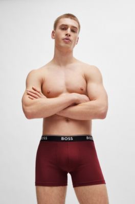 Lot de trois boxers longs en coton stretch avec taille logot&eacute;e, Fantaisie