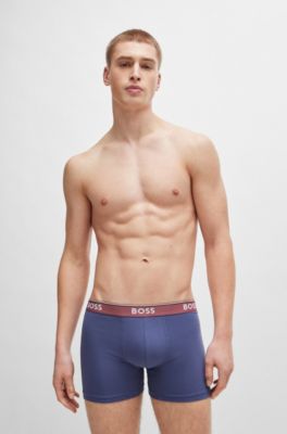 Lot de trois boxers longs en coton stretch avec taille logot&eacute;e, Fantaisie