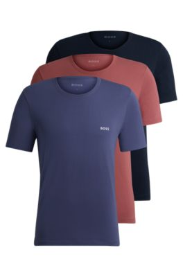 Shop Hugo Boss Three-pack Of Cotton Underwear T-shirts With Logos In Patterned