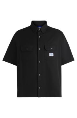 Camisa oversize fit en sarga de algod&oacute;n, Negro