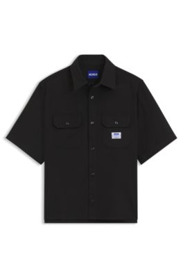 Oversize-fit shirt in cotton twill, Black