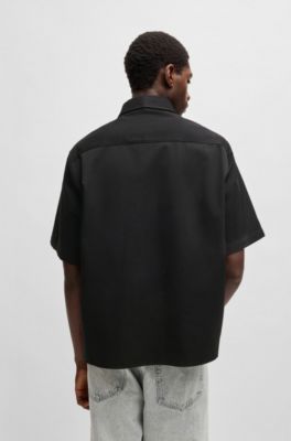 Camisa oversize fit en sarga de algod&oacute;n, Negro
