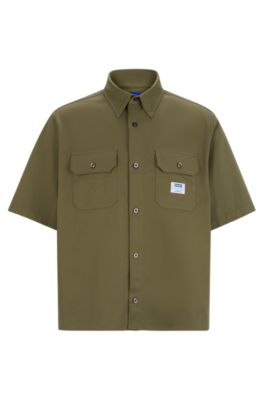 Hugo Boss Loose-fit Shirt In Cotton Twill With Logo Patch In Light Green
