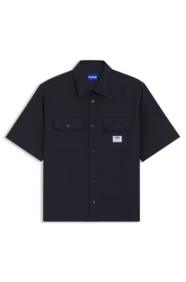 Oversize-fit shirt in cotton twill, Dark Blue