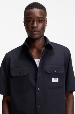 Oversize-fit shirt in cotton twill, Dark Blue