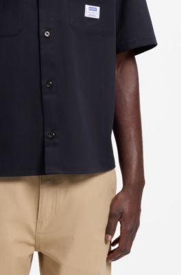 Oversize-fit shirt in cotton twill, Dark Blue