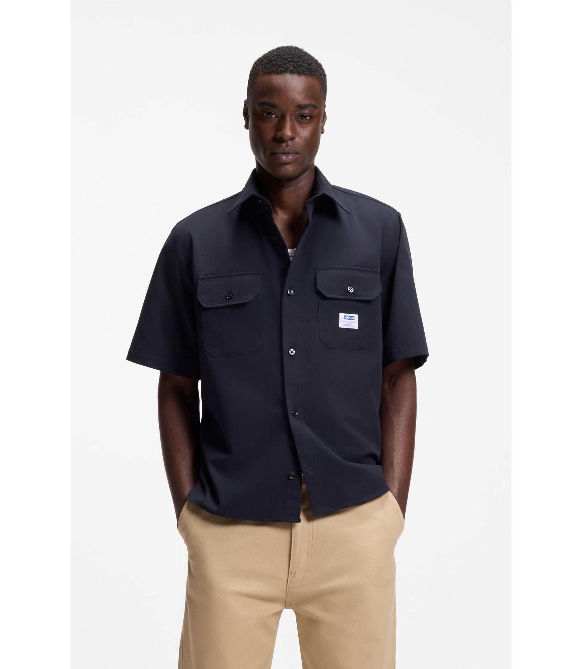 HUGO - Oversize-fit shirt in cotton twill - Dark Blue