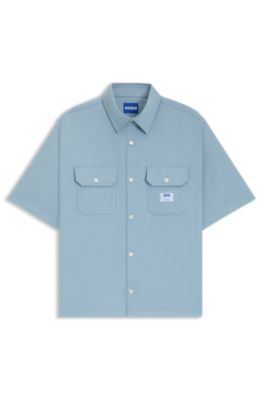 Camisa oversize fit en sarga de algod&oacute;n, Celeste