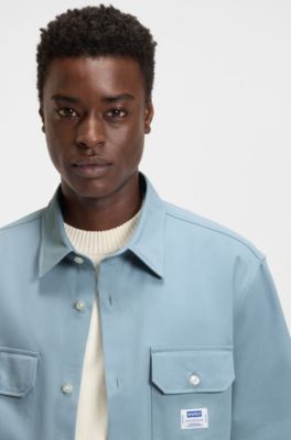 Oversize-fit shirt in cotton twill, Light Blue