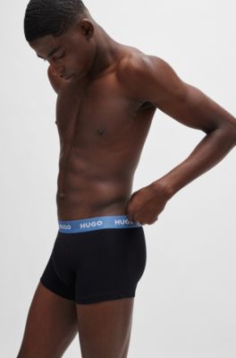 Three-pack of stretch-cotton trunks with logo waistbands, Patterned