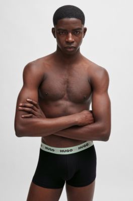 Three-pack of stretch-cotton trunks with logo waistbands, Patterned