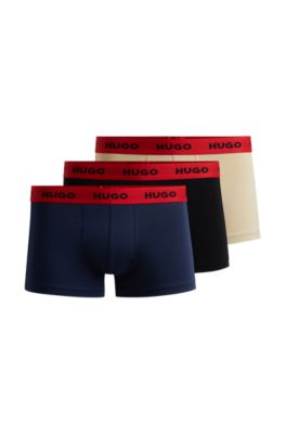 Hugo Boss Three-pack Of Stretch-cotton Trunks With Logo Waistbands In Patterned