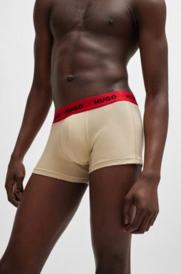 Three-pack of stretch-cotton trunks with logo waistbands, Patterned