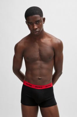Three-pack of stretch-cotton trunks with logo waistbands, Patterned