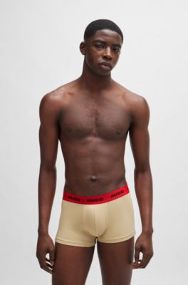 Three-pack of stretch-cotton trunks with logo waistbands, Patterned