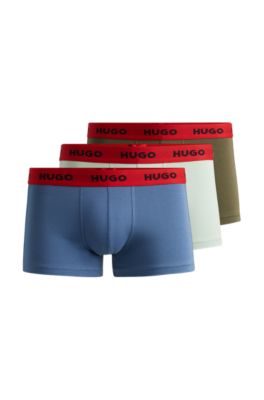 Three-pack of stretch-cotton trunks with logo waistbands, Patterned