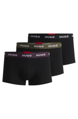 Three-pack of stretch-cotton trunks with logo waistbands, Patterned