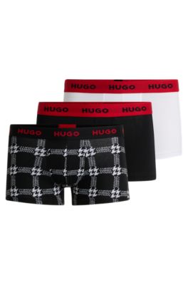 Shop Hugo Three-pack Of Stretch-cotton Trunks With Logo Waistbands In Patterned