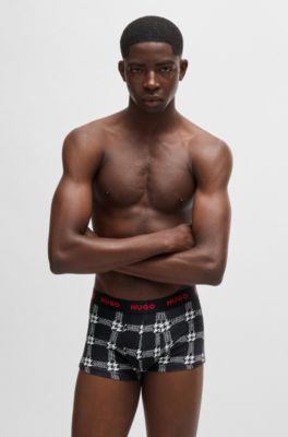 Three-pack of stretch-cotton trunks with logo waistbands, Patterned