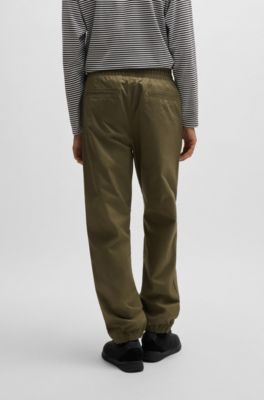 Tapered-fit trousers in structured cotton, Light Green