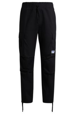 Hugo Boss Relaxed-fit Cargo Trousers In Structured Cotton In Black